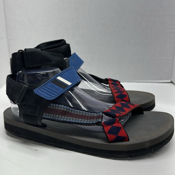 Prada Linea Sandals Shoes Printed Adjustable Ankle Strap Open Toe Black Size 11 - Picture 5 of 8